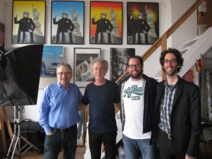 Photo taken in April 2012, at Bob Gruen's studio of Dad, Bob Gruen, Peter Thomas Fornatale (rocking an OTB T-Shirt), and Jeremy Rainer